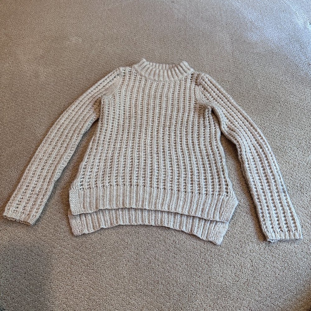 Field Flower Anthropologie Sweater Boho Chunky Crewneck Open Knit Oatmeal XS